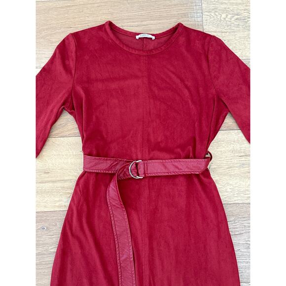 Zara Faux Suede Tunic MIDI Dress With Faux Leather Belt - Picture 2 of 7